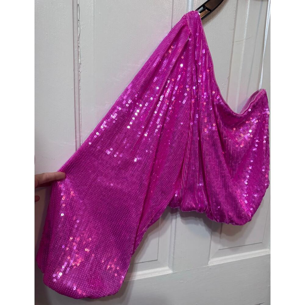 NWT Show Me Your Mu Mu Pink Sequin One Shoulder Glam Top Size S - Picture 4 of 8